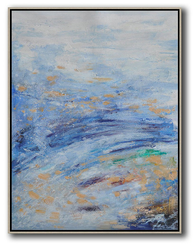 Handmade Large Contemporary Art,Abstract Landscape Painting,Oversized Canvas Art,Grey,Blue,Yellow